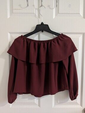 Wilfred Aritzia Burgundy Off the Shoulder Ruffle Blouse Long Sleeve Top Boho XXS